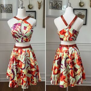 Lucci Lu 2 Piece Cocktail Homecoming Dress Orange Floral $300 4